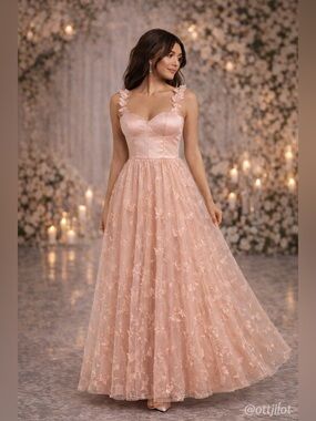 Antonio Melani Blush Pink Butterfly Maxi Gown NWT Prom Bridal Shower Wedding